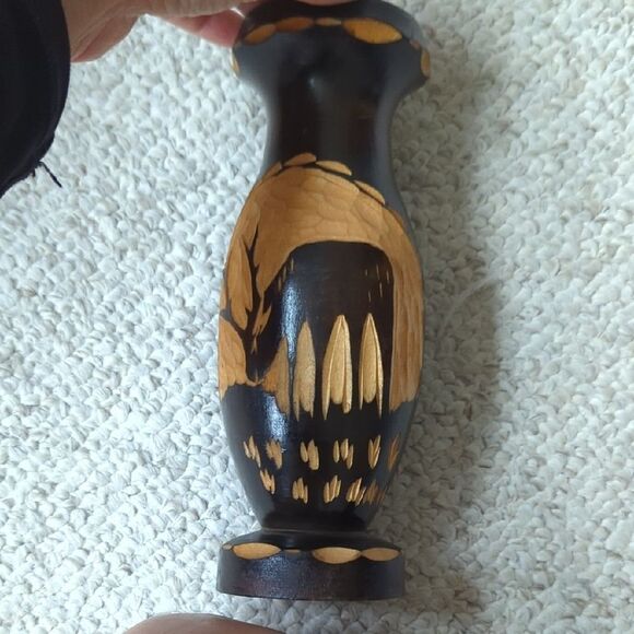 Handcrafted Wooden Vase with Carved Design - Picture 10 of 14